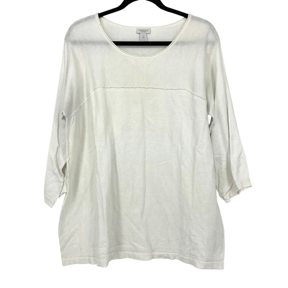 Weekends By Chicos 3/4 Sleeve Knit Top Womens Size 2 US L White